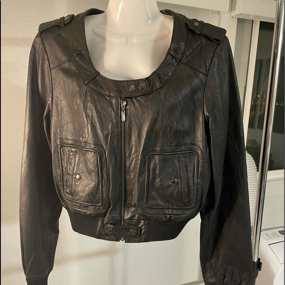 INC leather bomber jacket, worn twice! Black, size L.